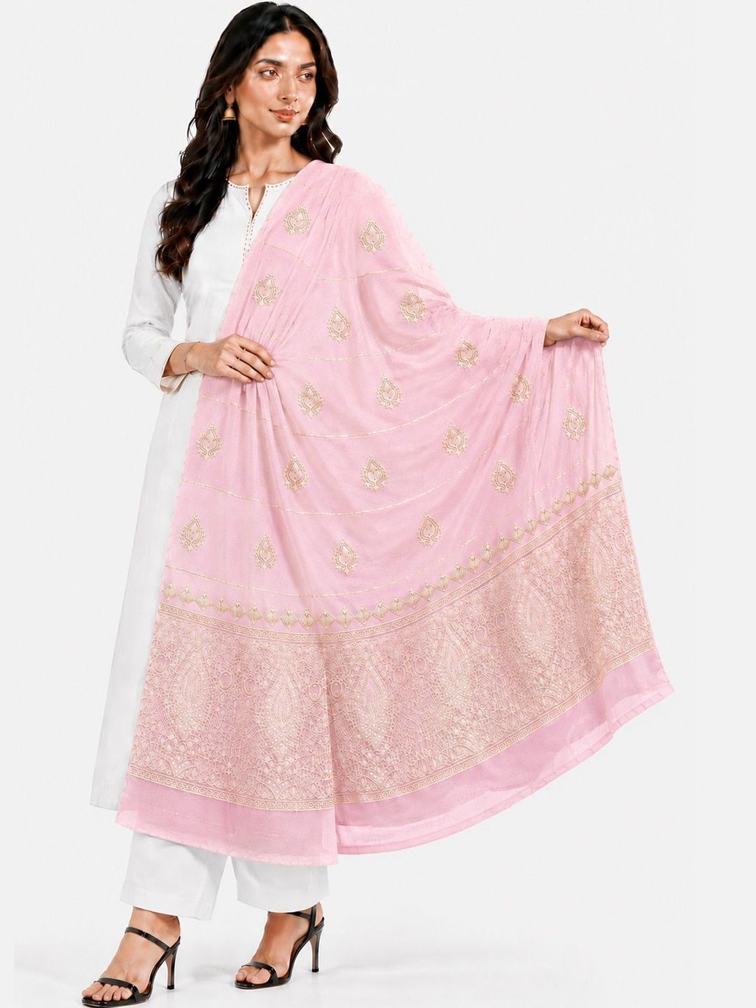 Ground Fashion Ethnic Motifs Embroidered Dupatta with Thread Work