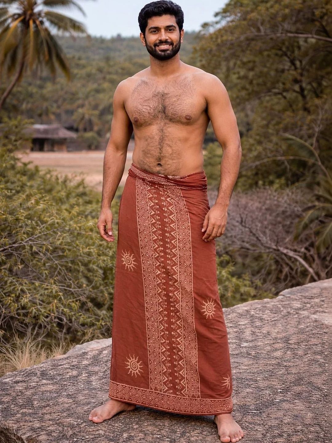 CRYSTAL HEAL Men Printed Cotton Blend Dhoti Dhotis