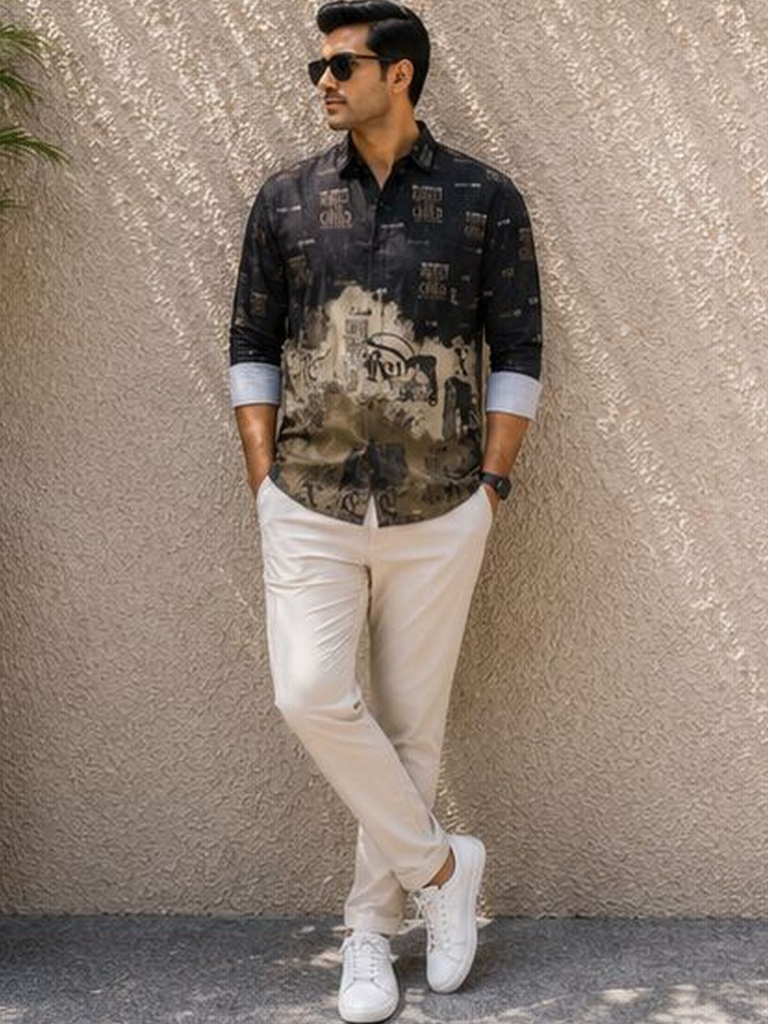 Vesido Men Classic Sheer Printed Casual Shirt