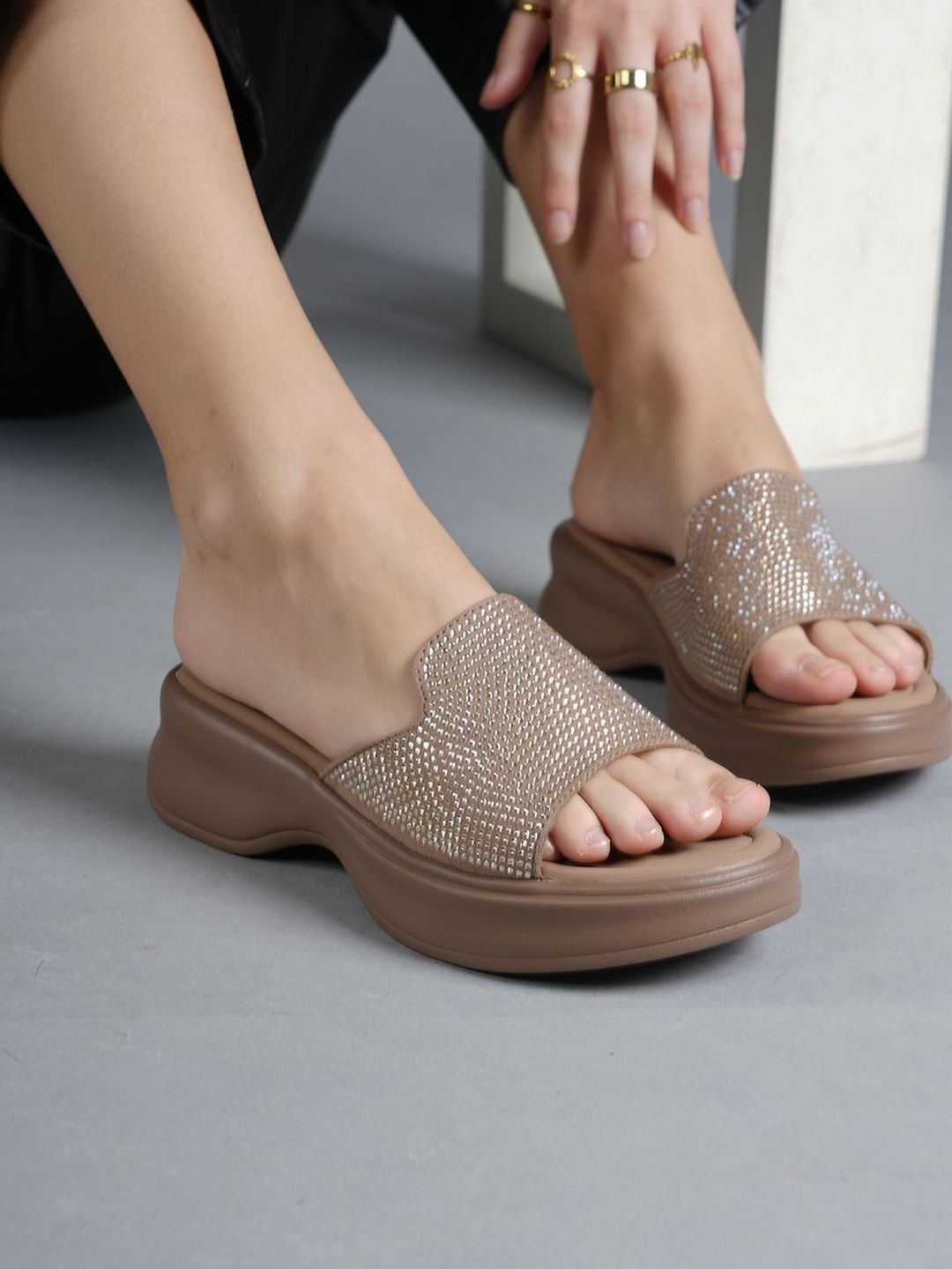 DressBerry DressBerry Embellished Party Platform Mules