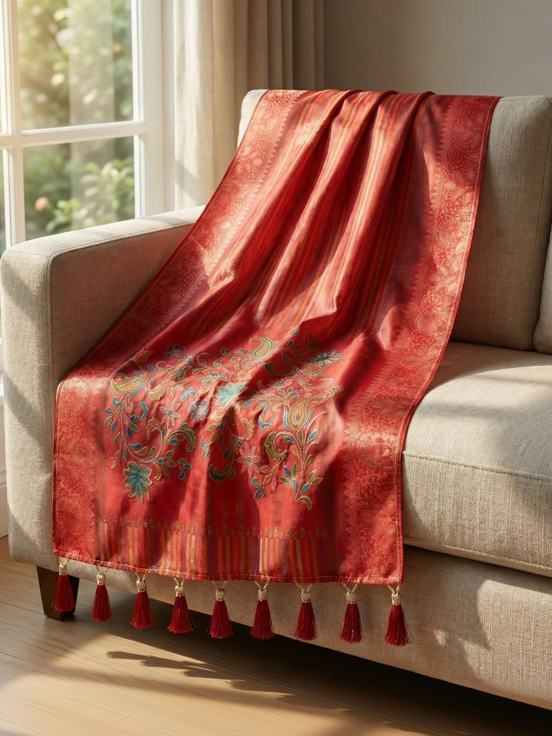 KAHIRAA WHOLETEX Ethnic Motifs Printed Dupatta with Thread Work