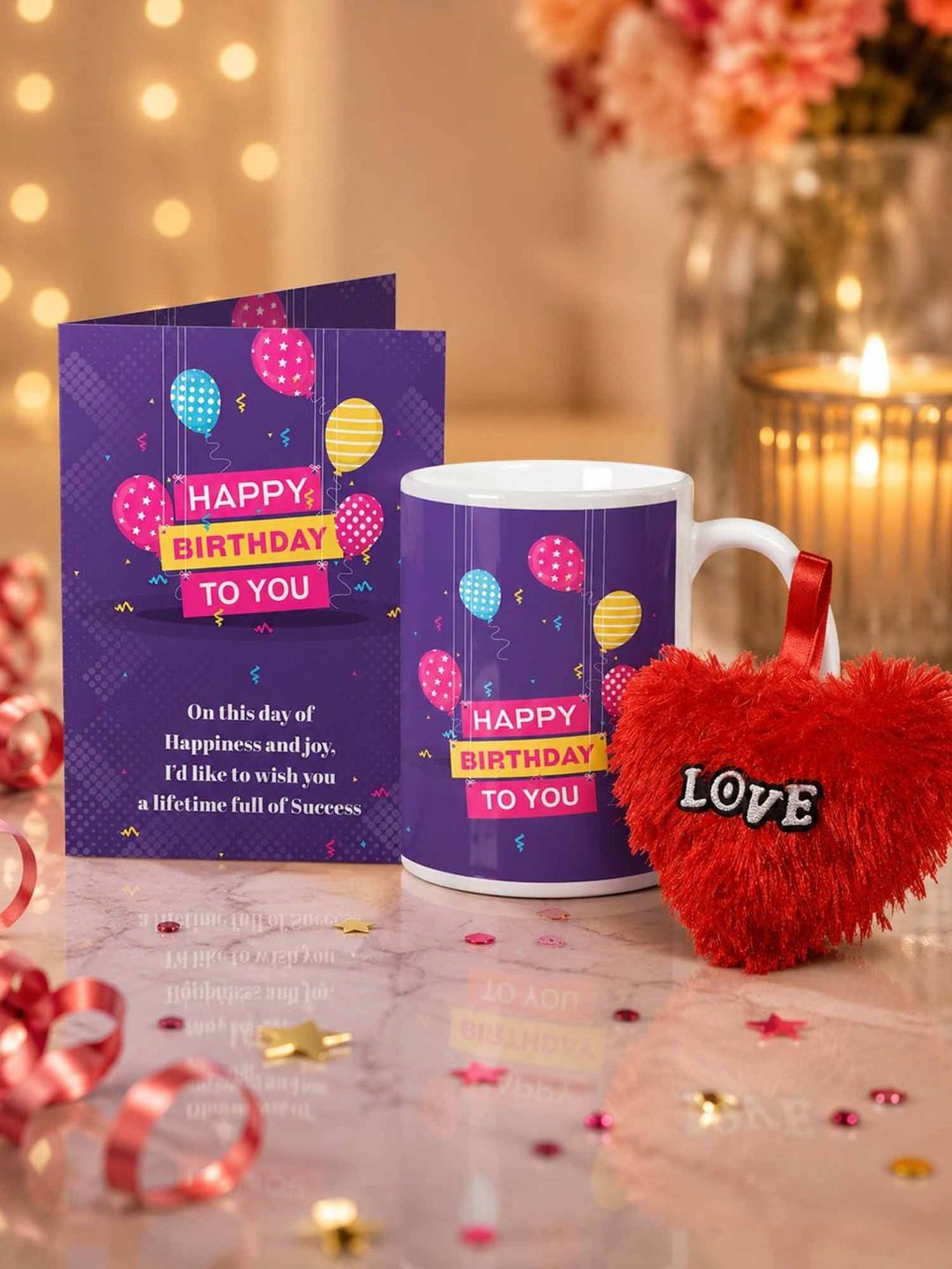 GIFT MY PASSION 3Pcs White & Red Printed Ceramic Birthday Gift Combo