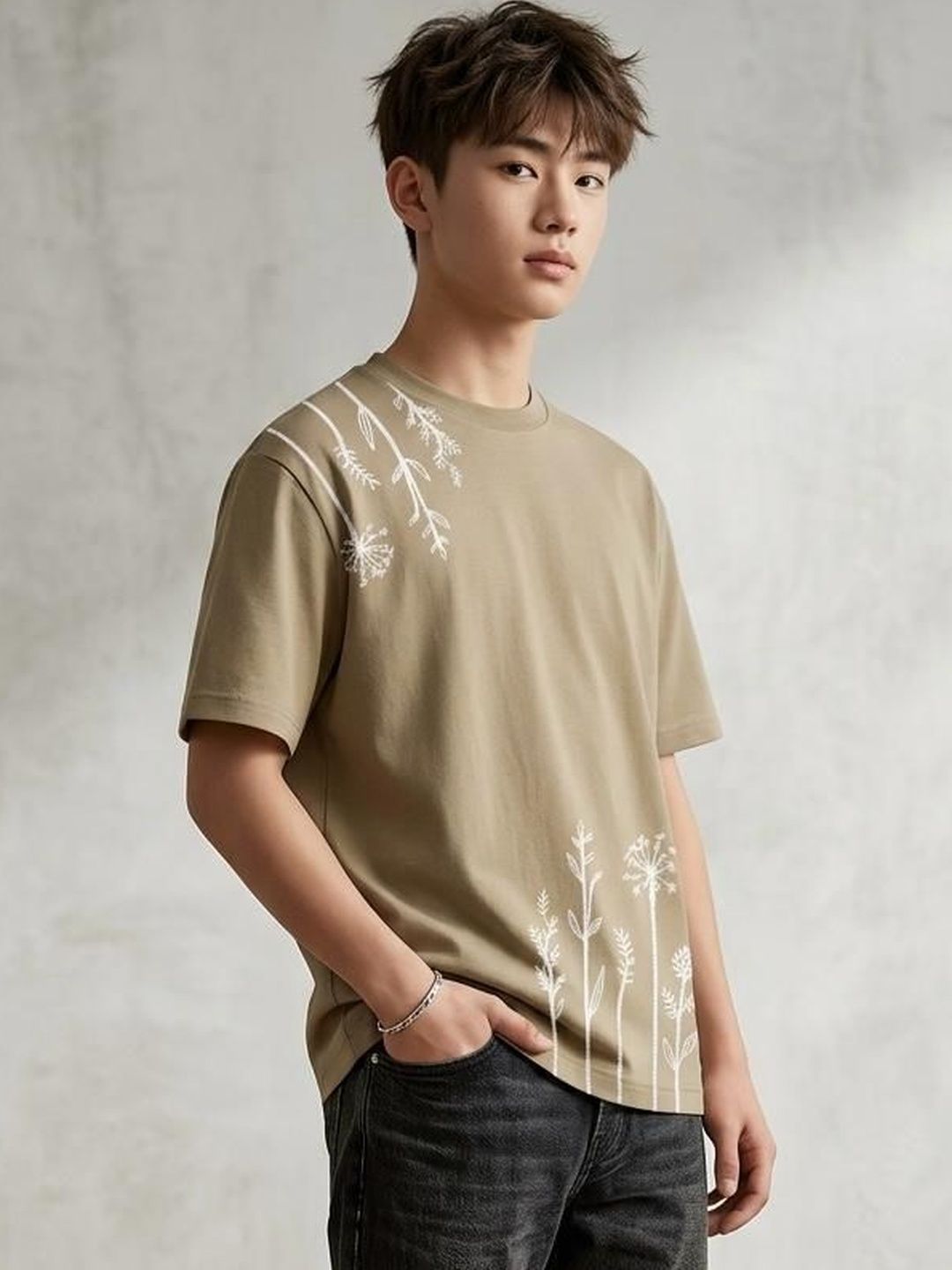BIGCAPS Men Embroidered Cotton T-Shirt