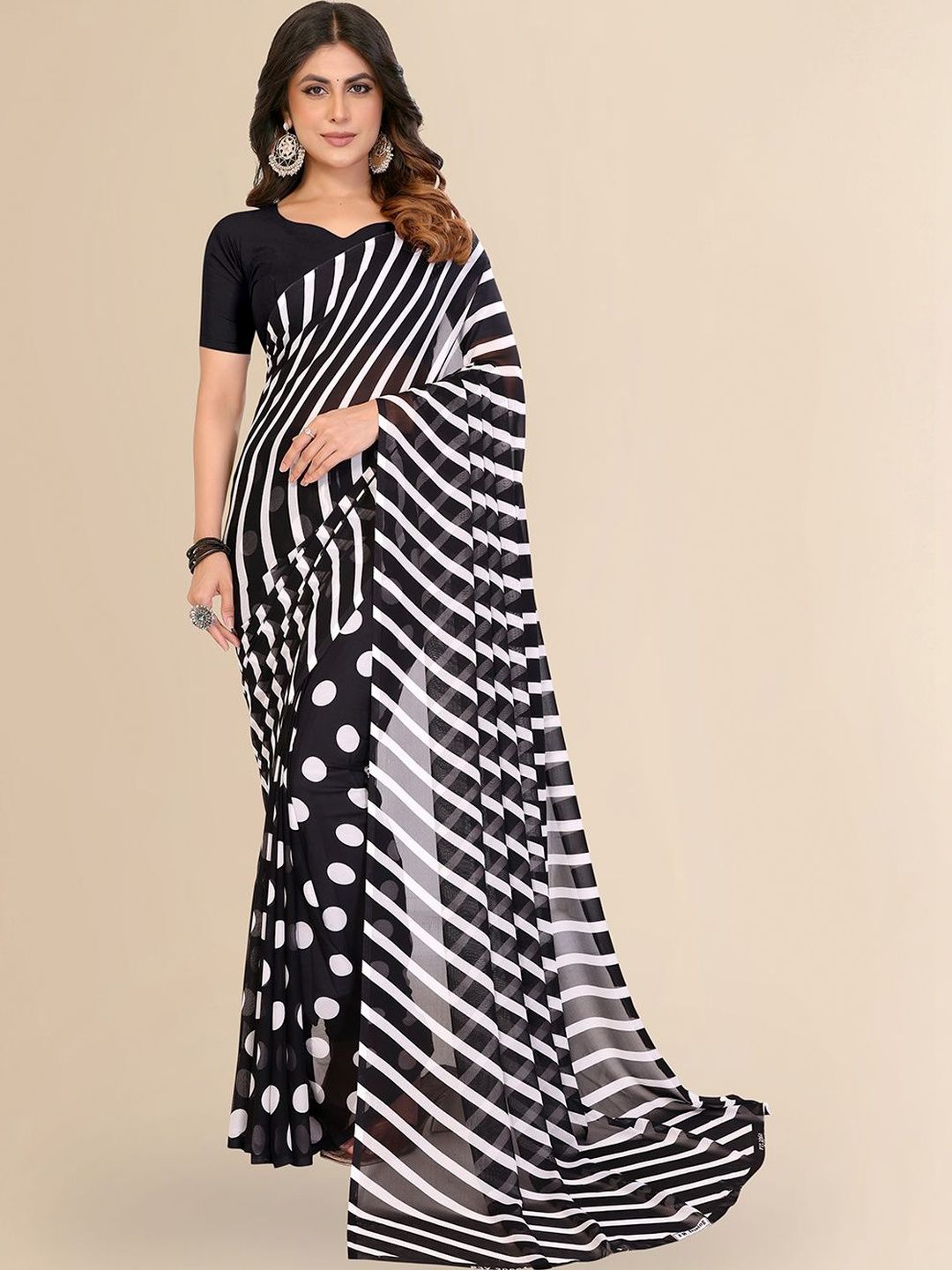 STYLE MODA Striped Poly Georgette Designer Saree