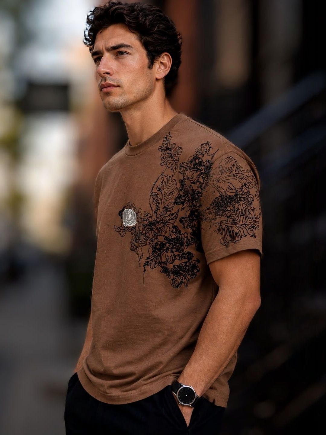 BIGCAPS Men Embroidered Crew Neck T-Shirt