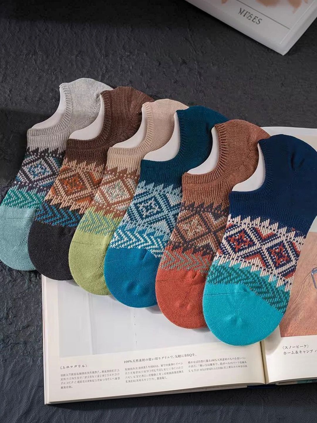 Ribbify Unisex Pack of 6 Cotton Assorted Patterned Shoe Liners Socks