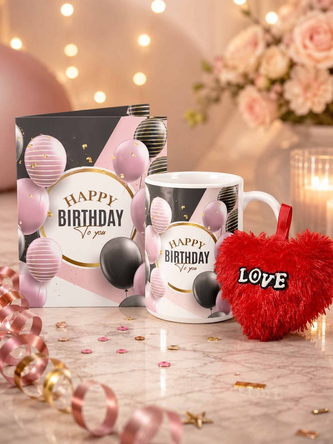 GIFT MY PASS 3-Pieces  Pink & Black Printed Birthday Gift Set