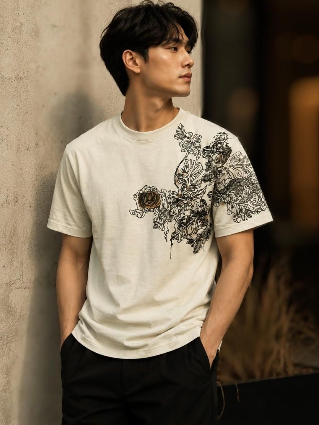 BIGCAPS Men Embroidered Round Neck Tshirt