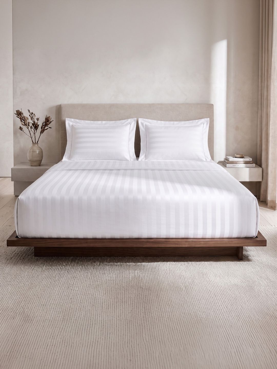 LANE LINEN LANE LINEN White 250TC Double Bedsheet with 2 Pillow Covers