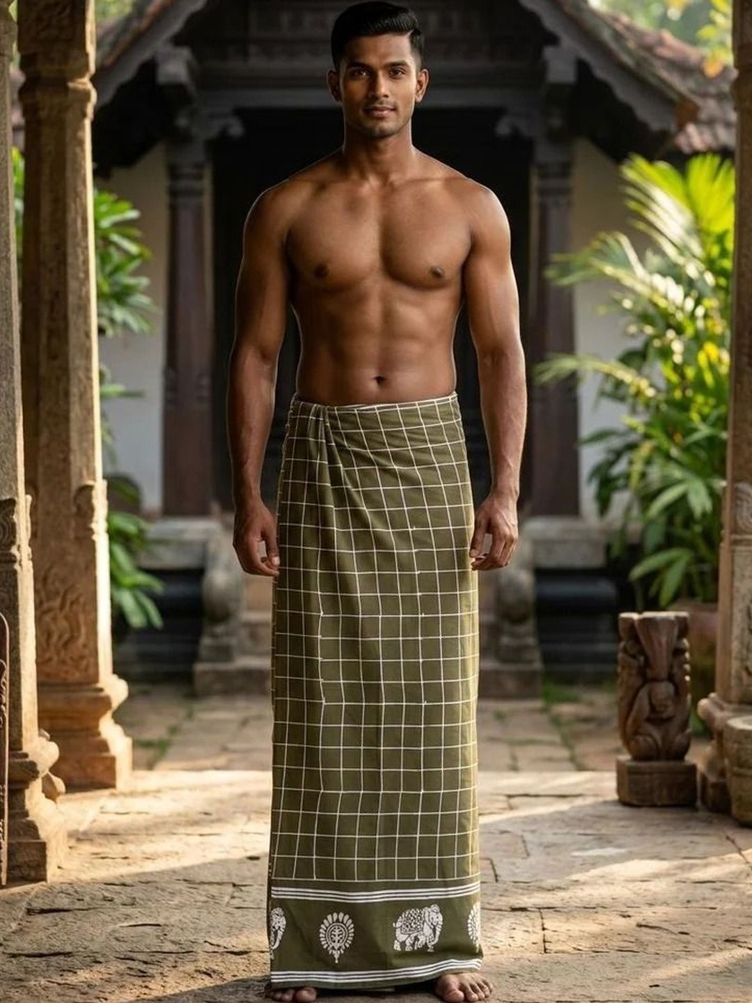 CRYSTAL HEAL Men Printed Cotton Blend Dhoti Dhotis