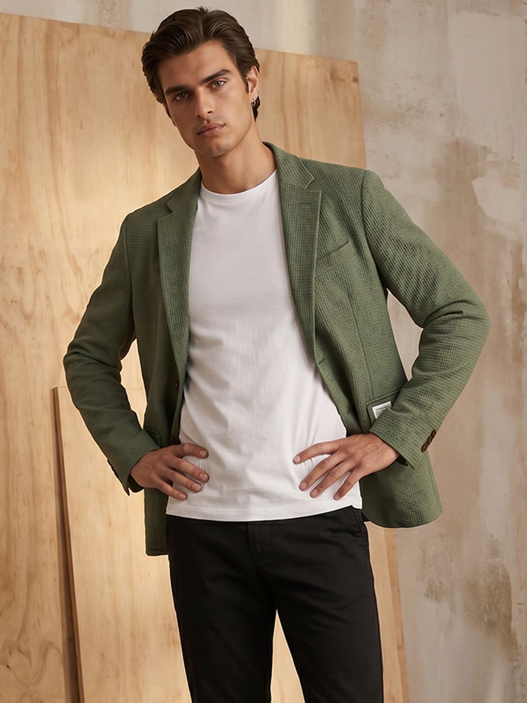 Mr Bowerbird Mr.Bowerbird Self Design Single Breasted Casual Blazer