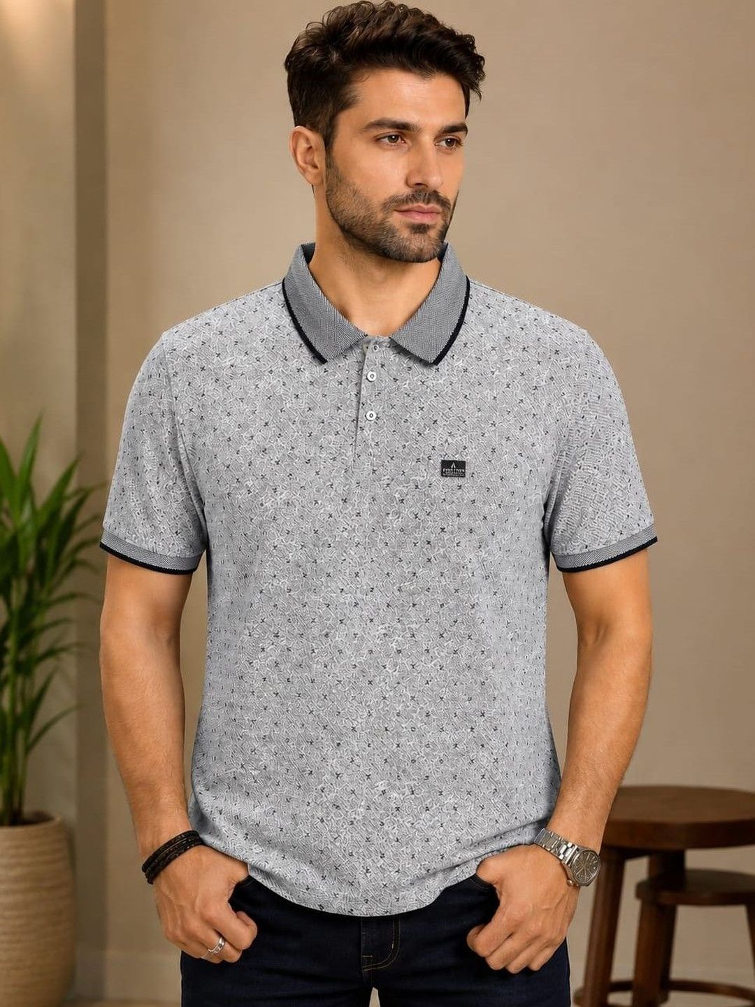 Austin wood Men Printed Polo Collar Pockets T-shirt