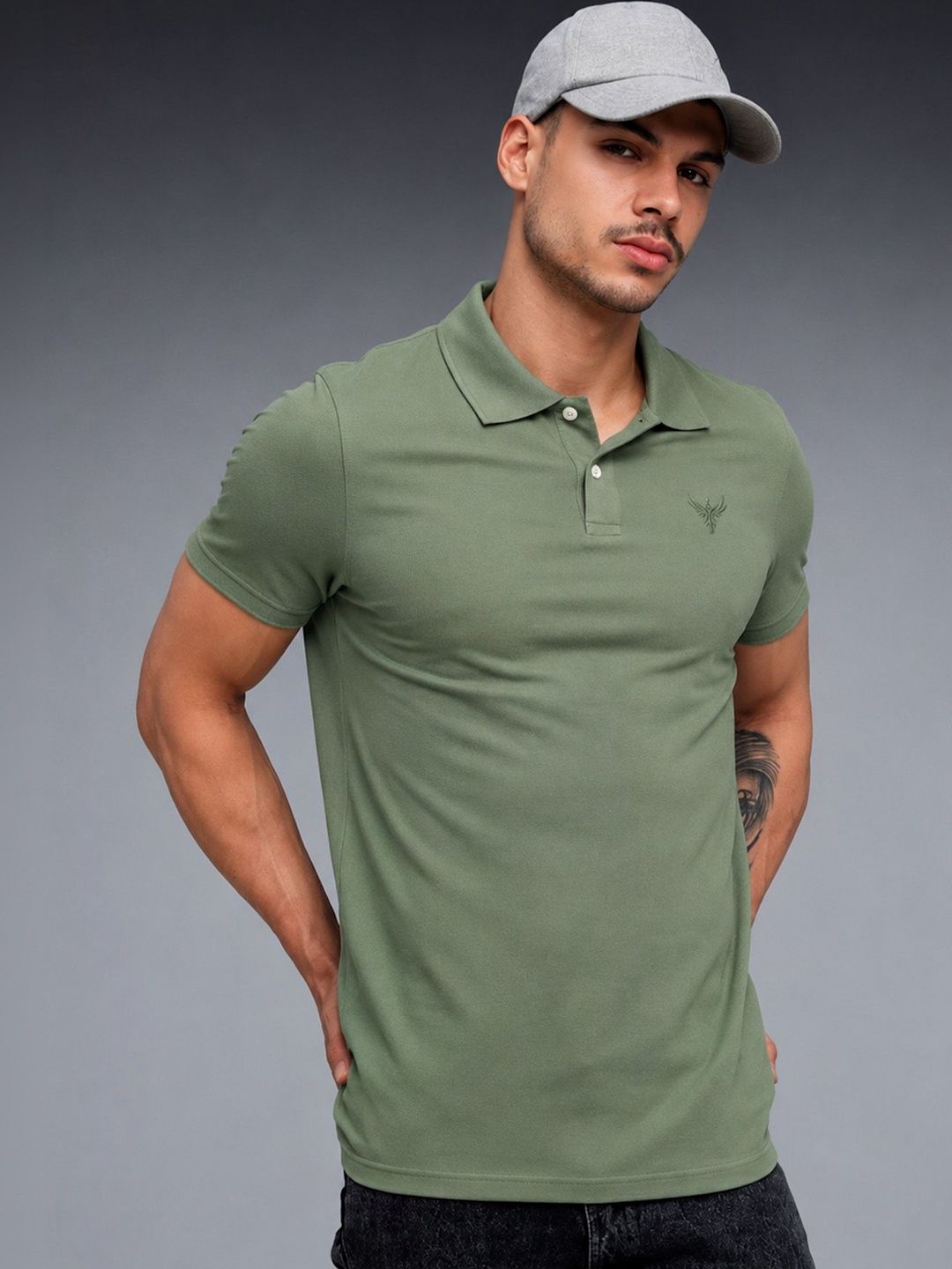 Utopium Men Brand Logo Polo Collar T-shirt