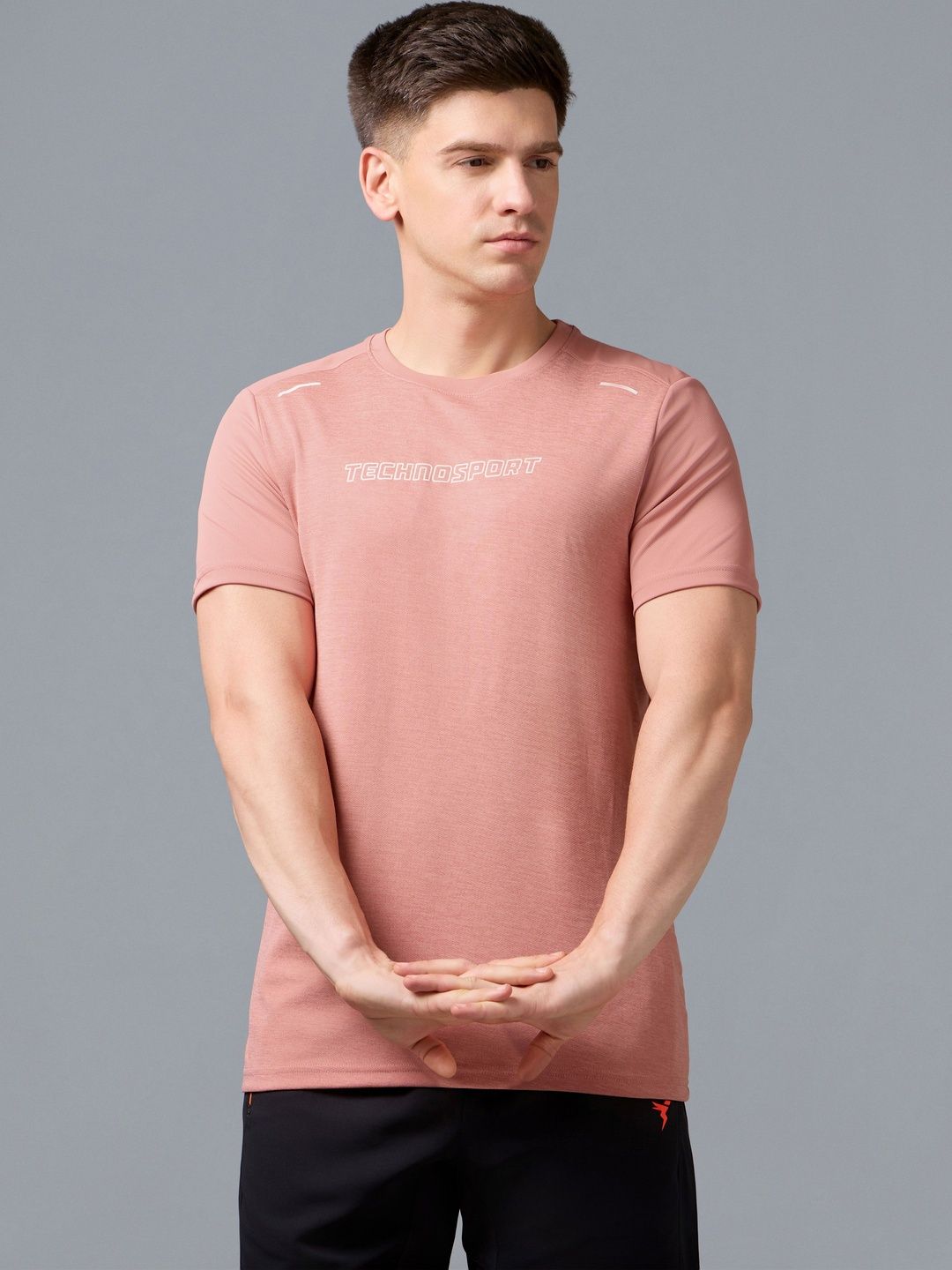 Technosport Men Brand Logo Printed Slim Fit T-shirt