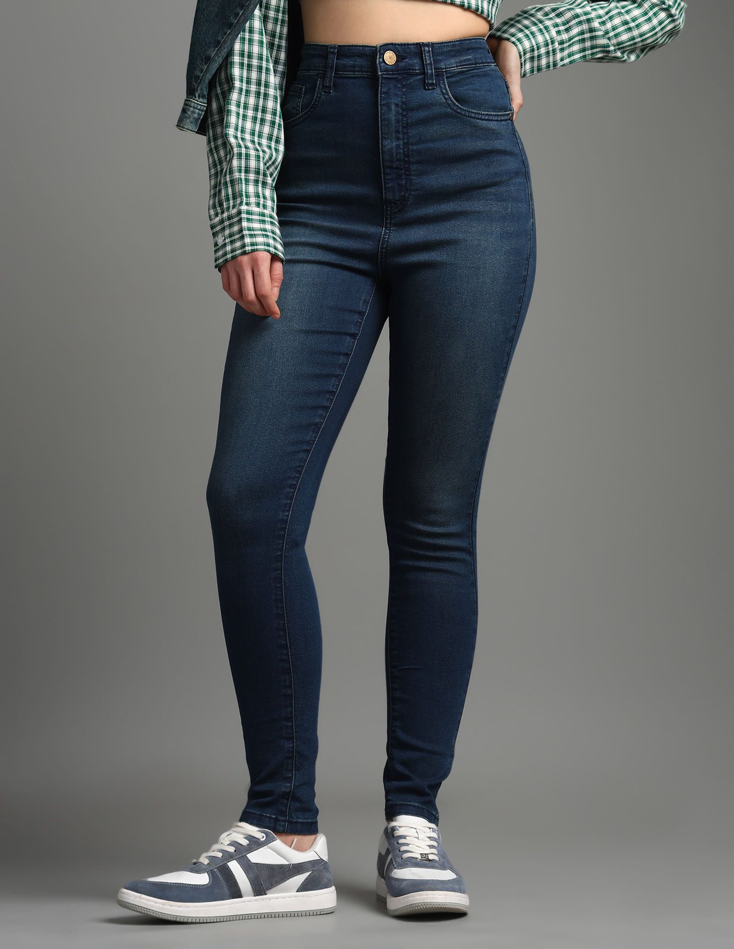 Flying Machine Flying Machine Women Skinny Fit High-Rise Heavy Fade Clean Look Stretchable Jeans