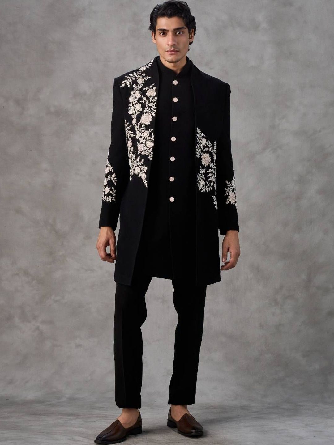 Twamev Floral Thread Embroidered Indo Western Set