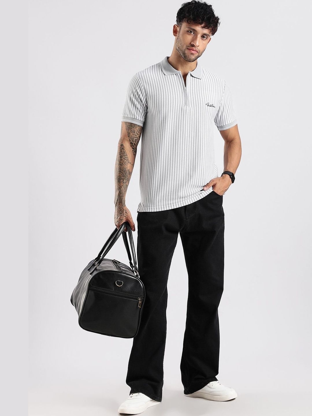 LONDON COLORS Men Striped Polo Collar T-shirt