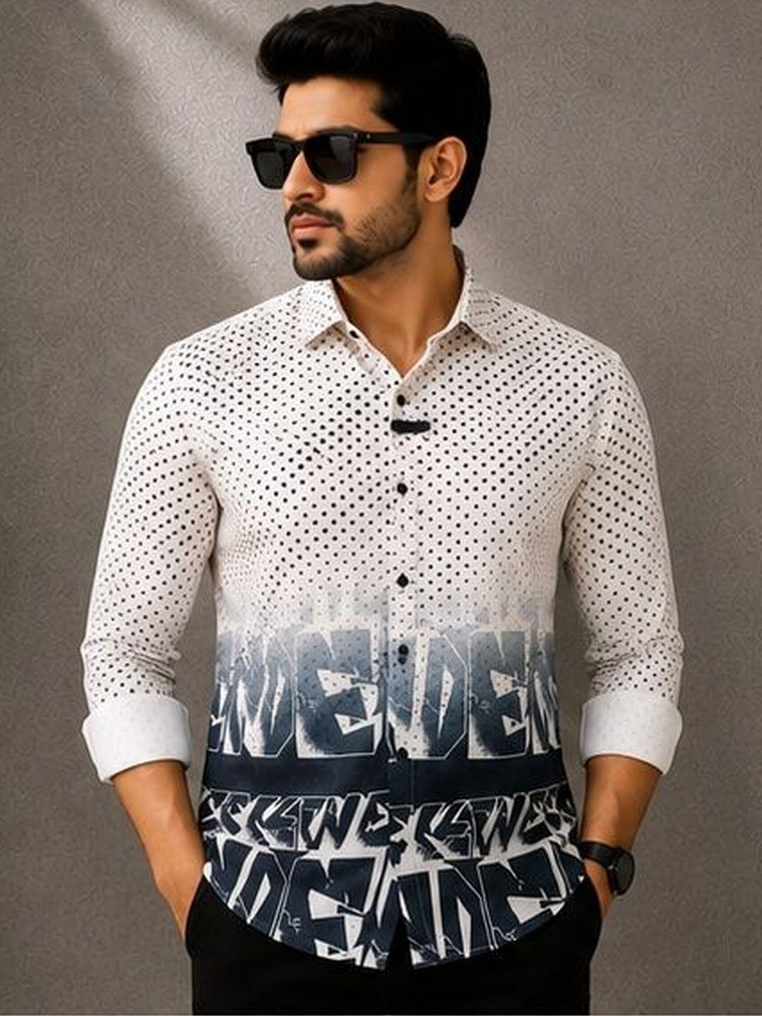 Vesido Men Classic Polka Dot Sheer Printed Casual Shirt