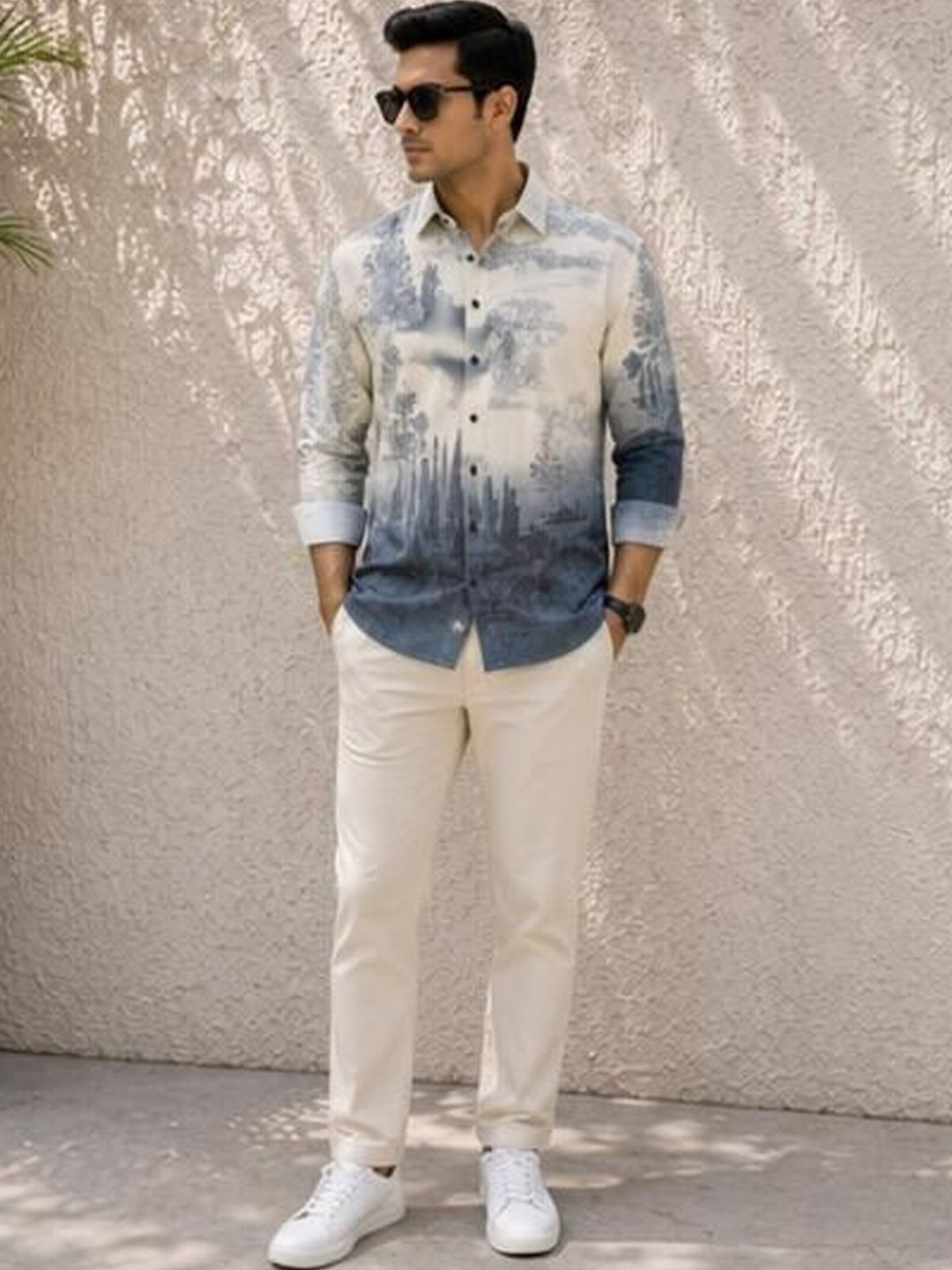 Vesido Men Classic Sheer Printed Casual Shirt