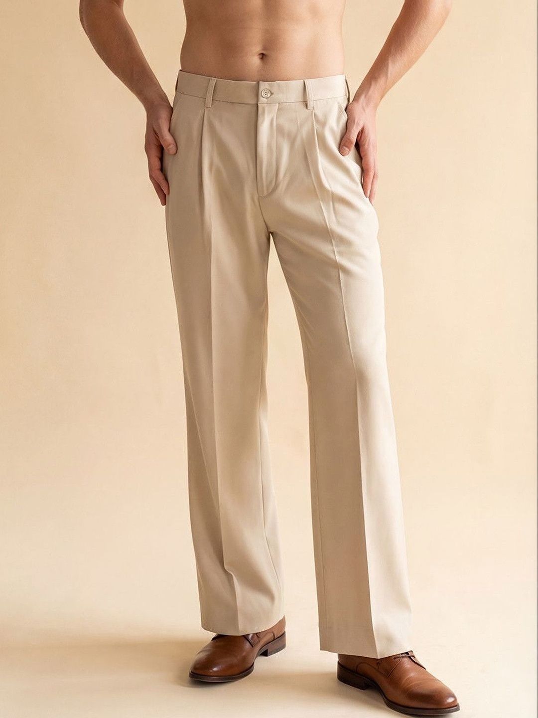 House of Pataudi Men Relaxed Straight Leg Easy Wash Pleated Trousers