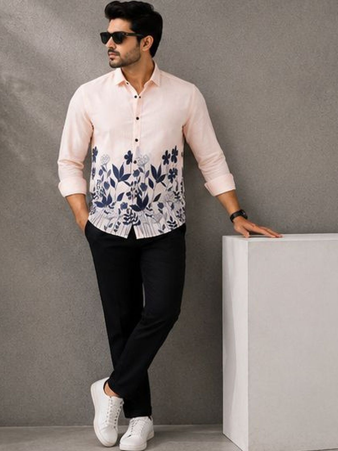 Vesido Men Classic Floral Sheer Printed Casual Shirt