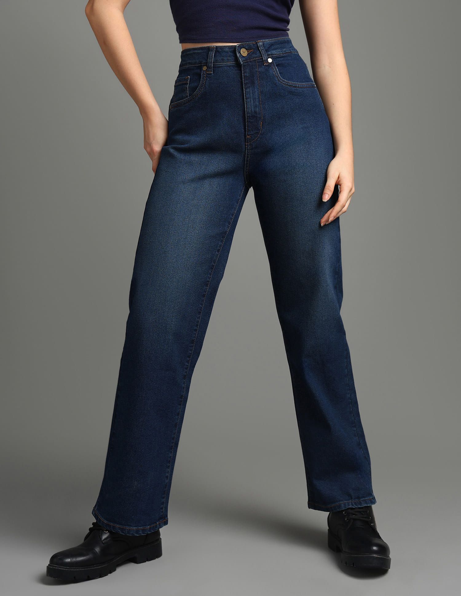 Flying Machine Flying Machine Women Straight Fit High-Rise Clean Look Stretchable Jeans