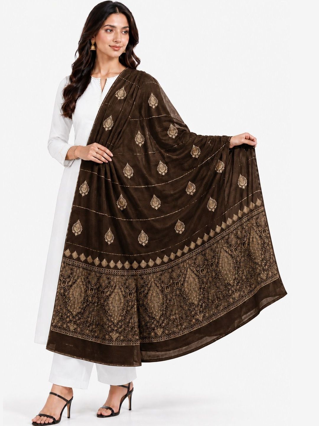 Ground Fashion Ethnic Motifs Embroidered Dupatta with Zari