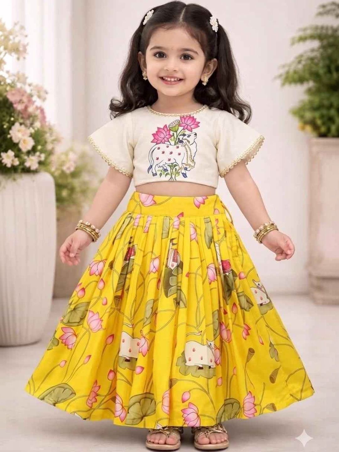 KALINI Girls Printed Ready to Wear Lehenga &