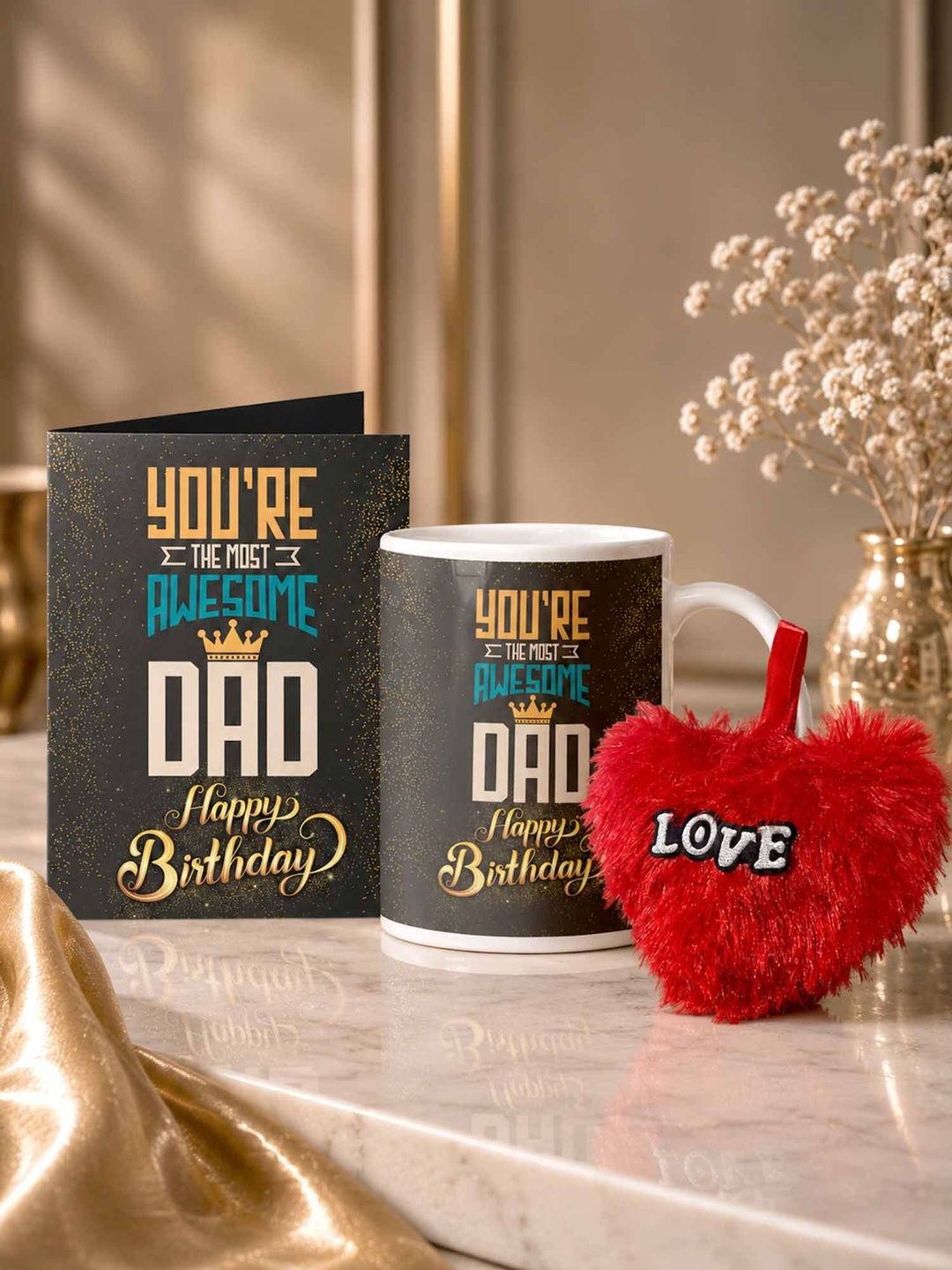 GIFT MY PASS 3-Pieces  Red & Black Printed Dad Birthday Gift Set