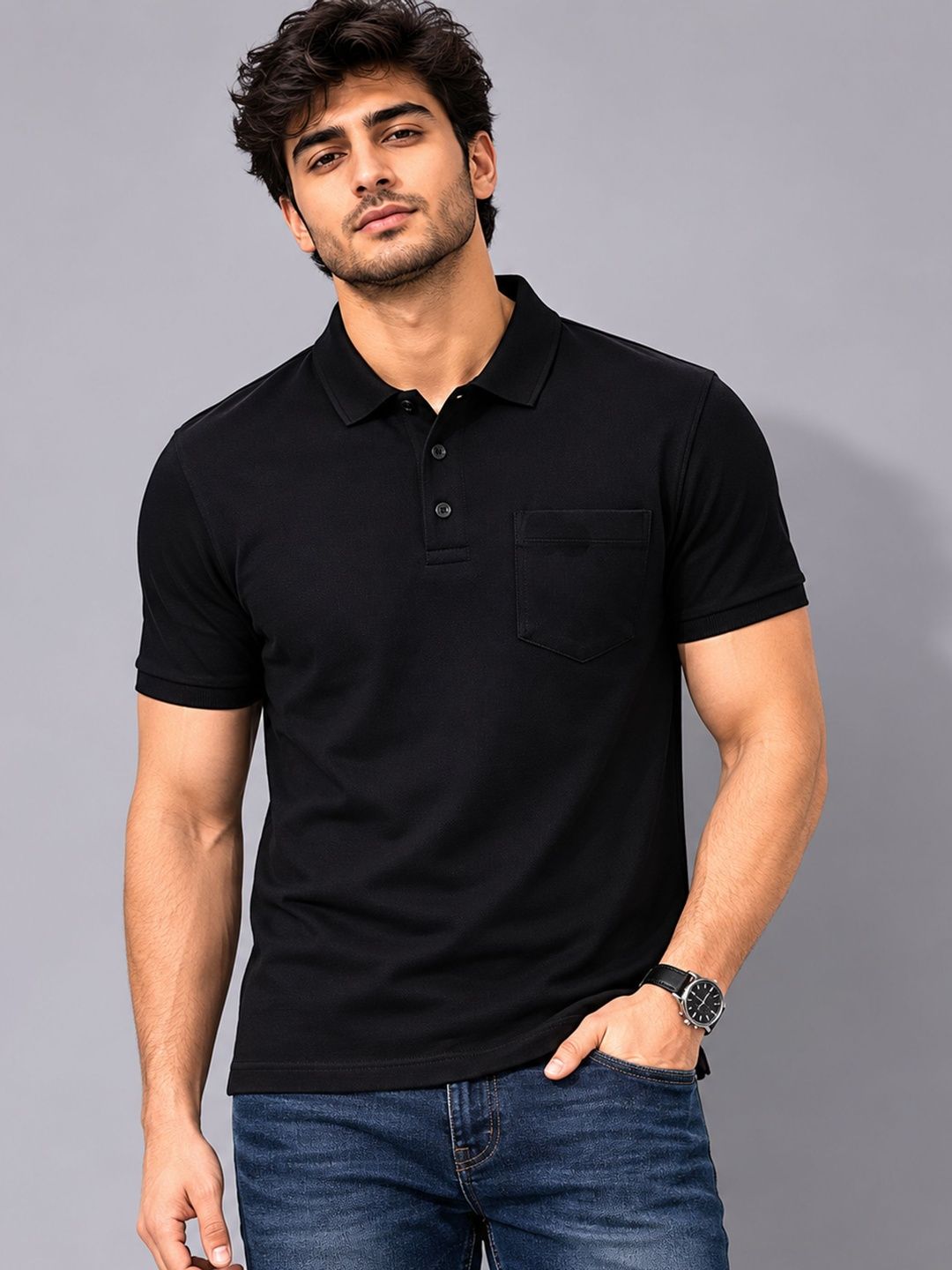 Roadster Men Polo Collar Pure Cotton Pockets T-shirt