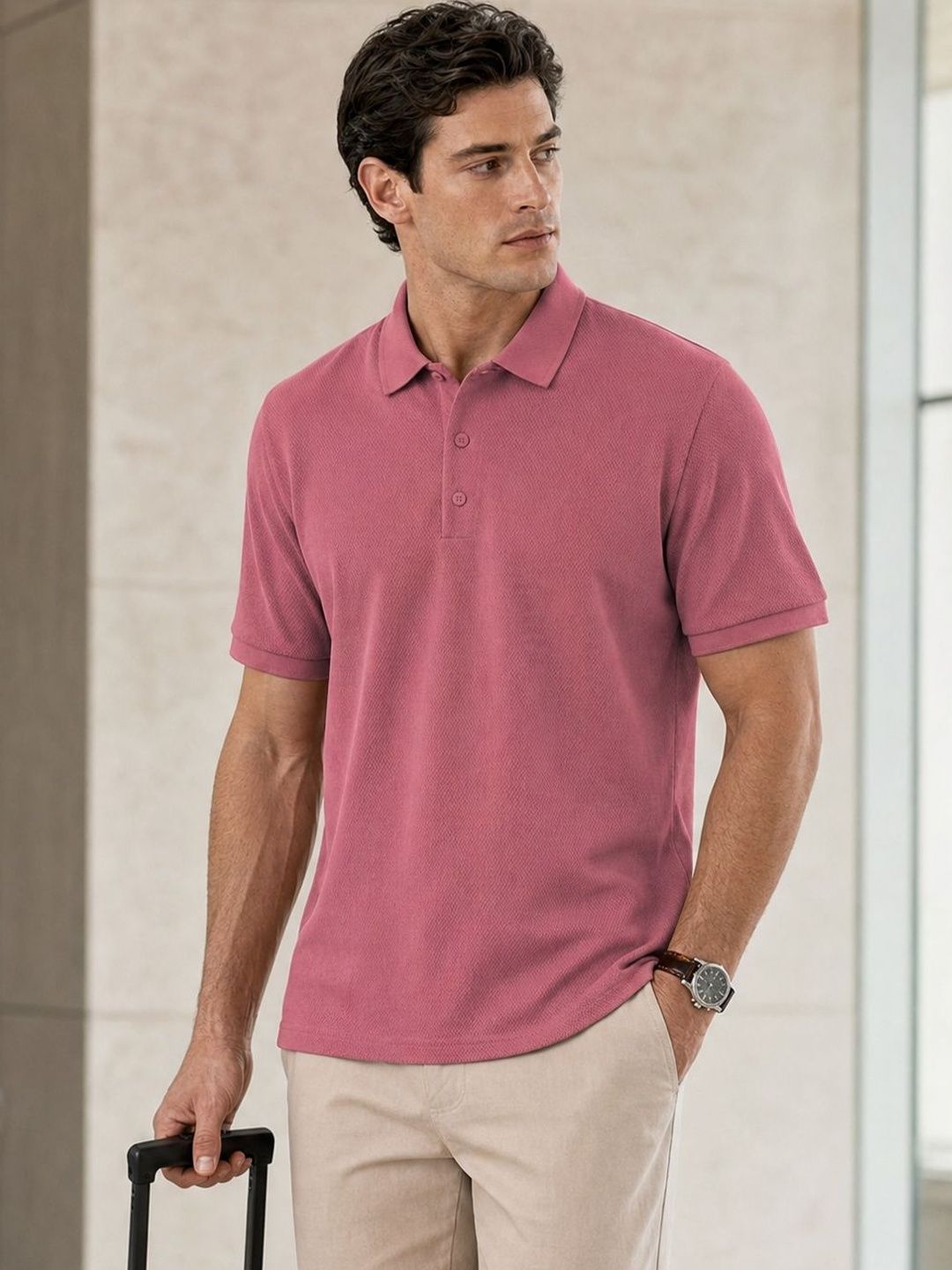 NOBERO Men Solid Polo Collar Cotton T-shirt