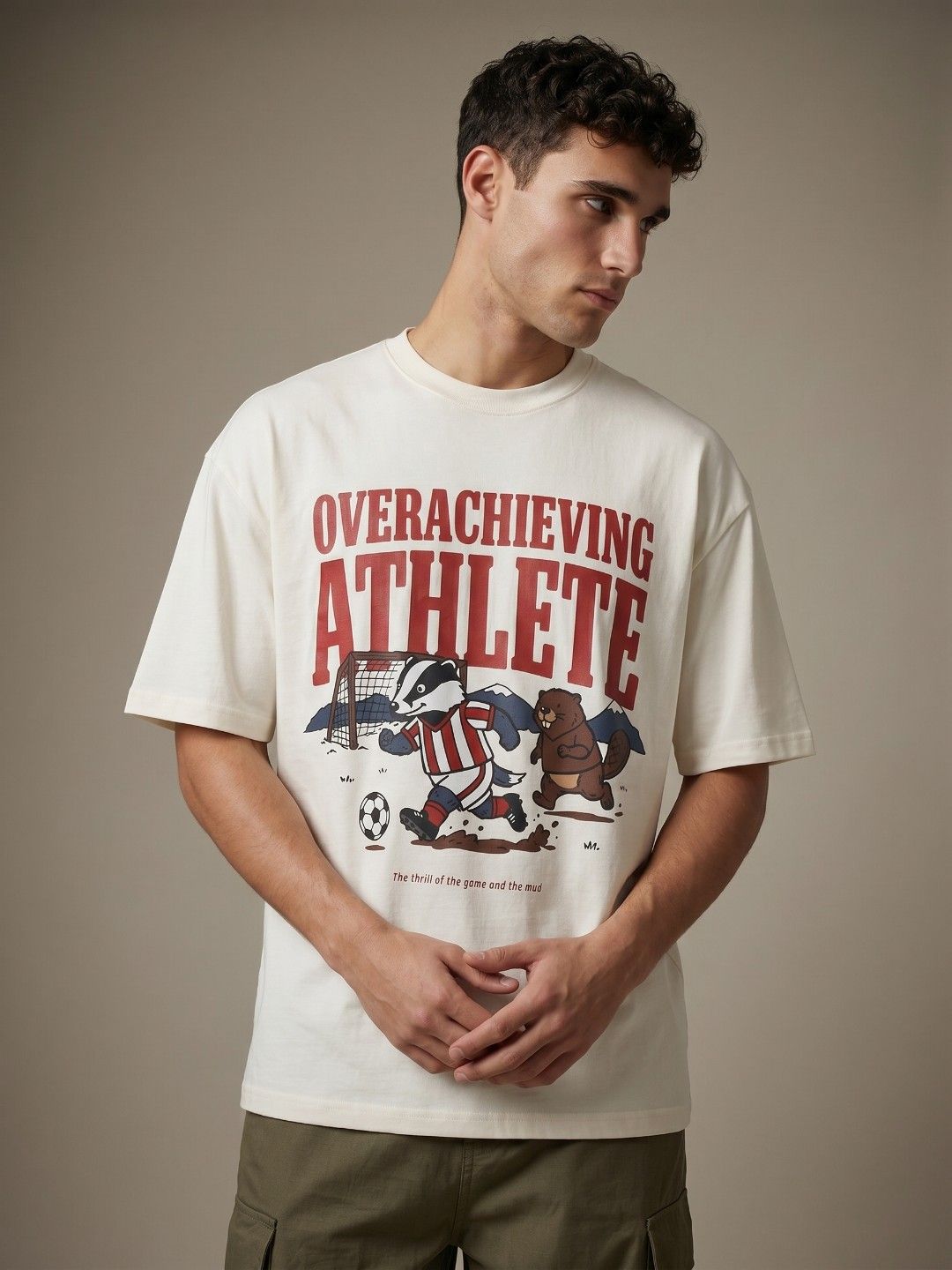 glitchez Overachieving Athlete Typography Oversized Fit T-shirt