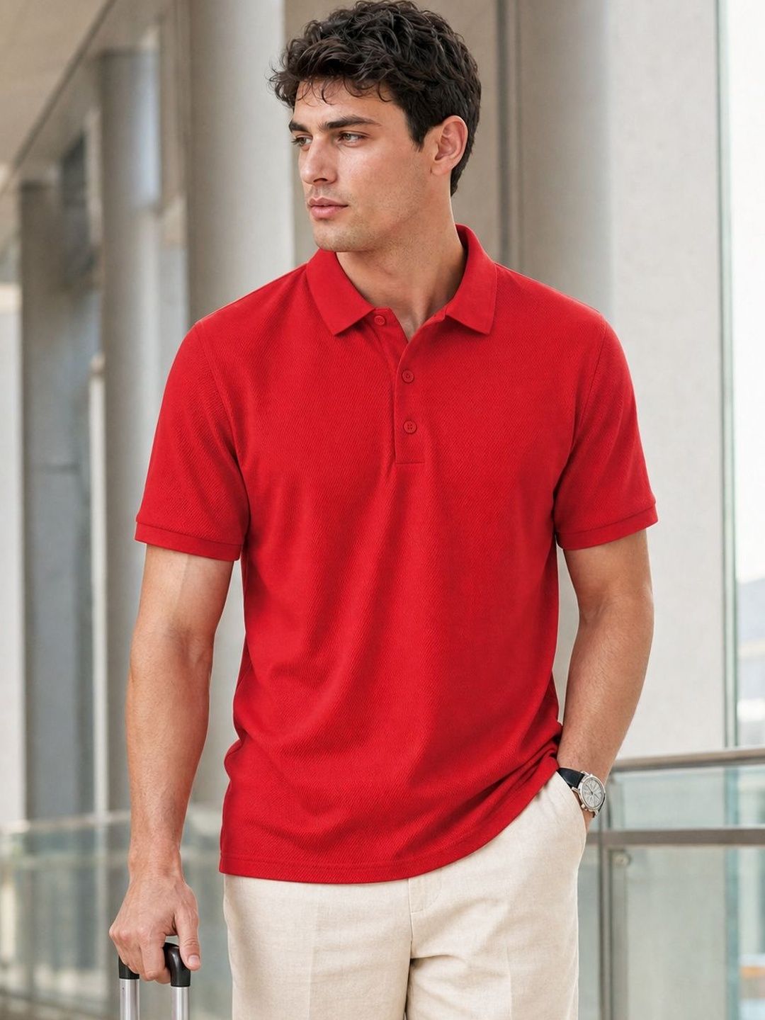 NOBERO Men Solid Regular Fit Pure Cotton Polo Collar T-shirt