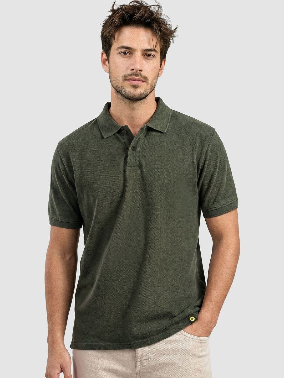 Beyoung Men Acid Wash Polo Collar T-shirt