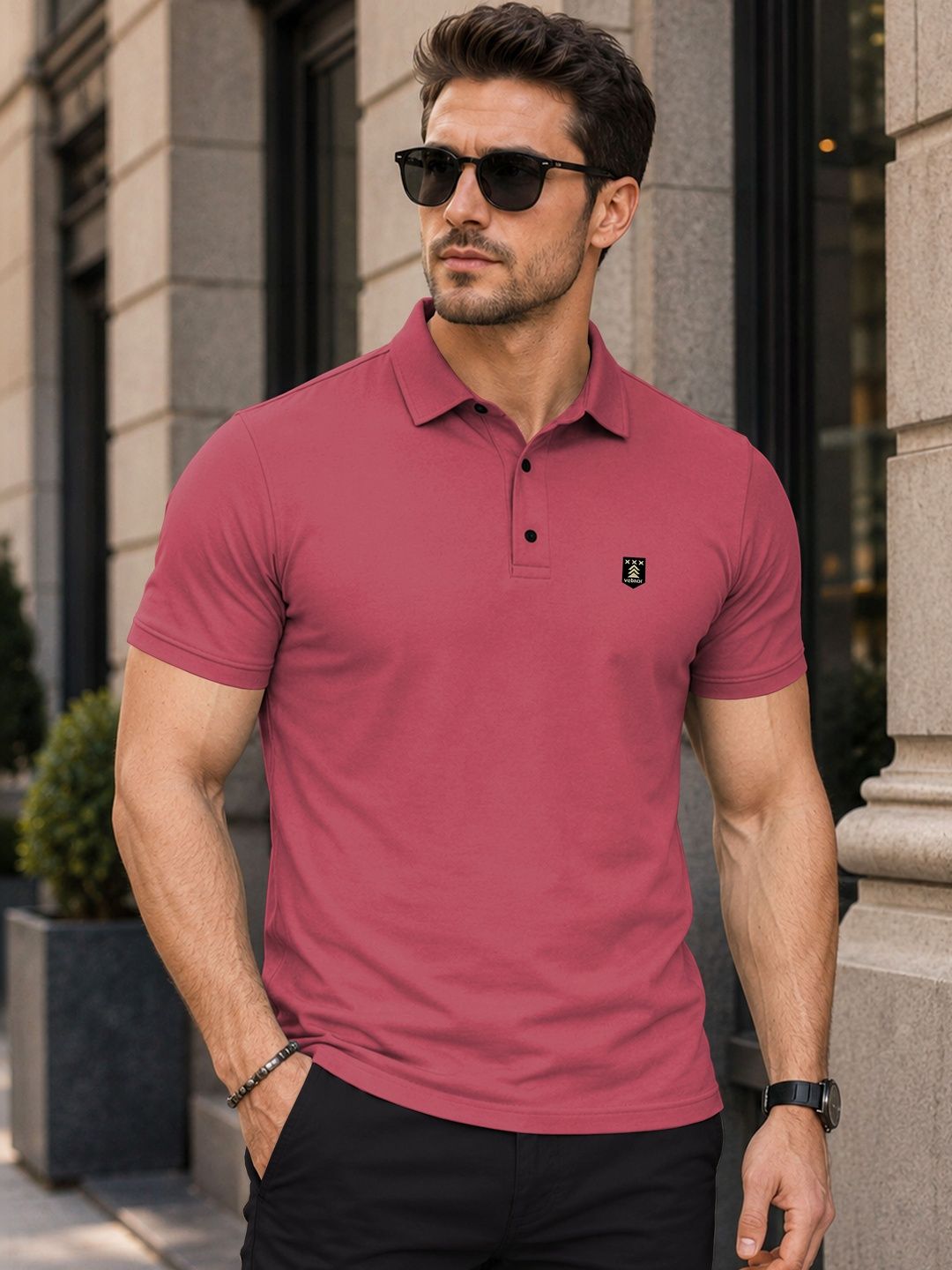 VeBNoR Men Solid Polo Collar T-shirt