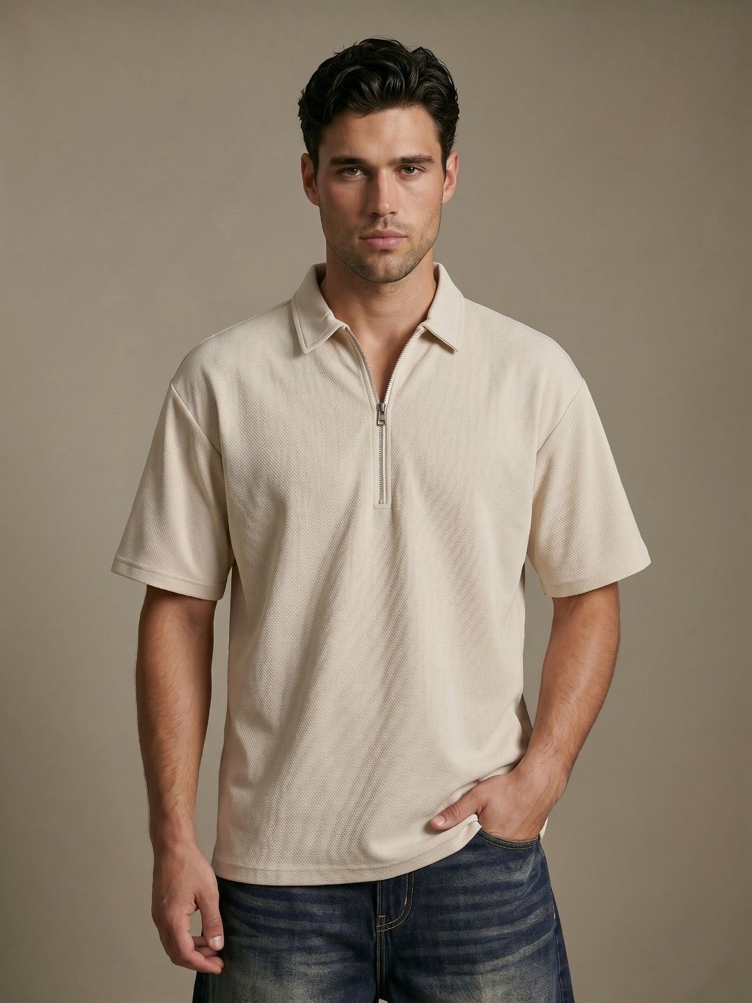 glitchez Polo Collar Textured Relaxed Fit T-shirt
