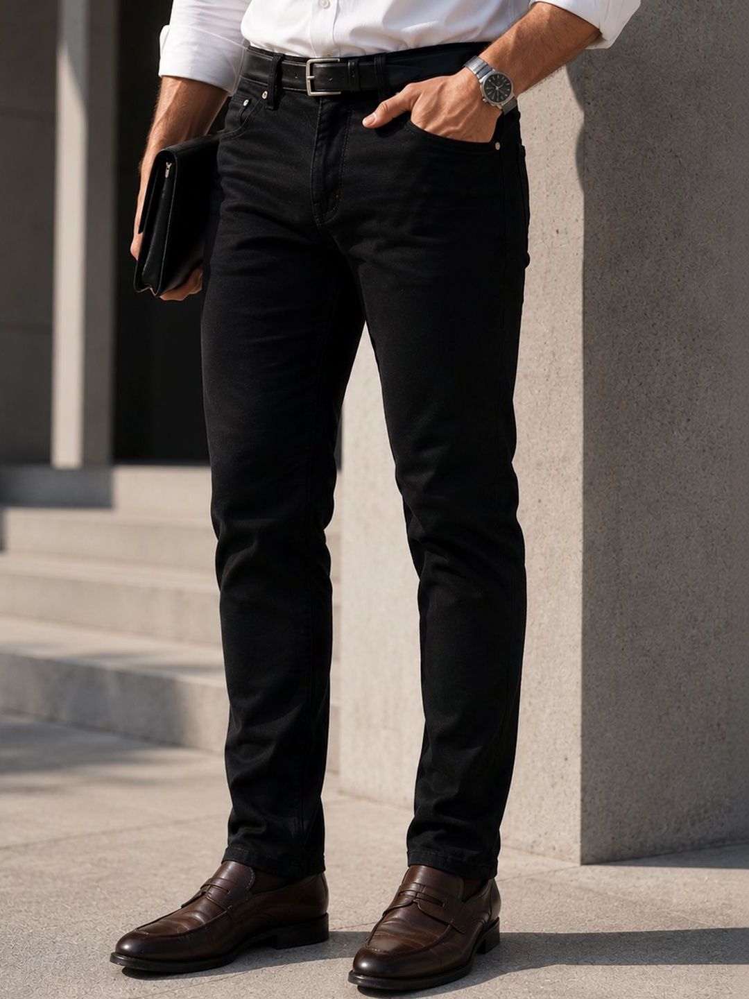 Hancock Men Comfort Straight Fit Mid-Rise Stretchable Jeans