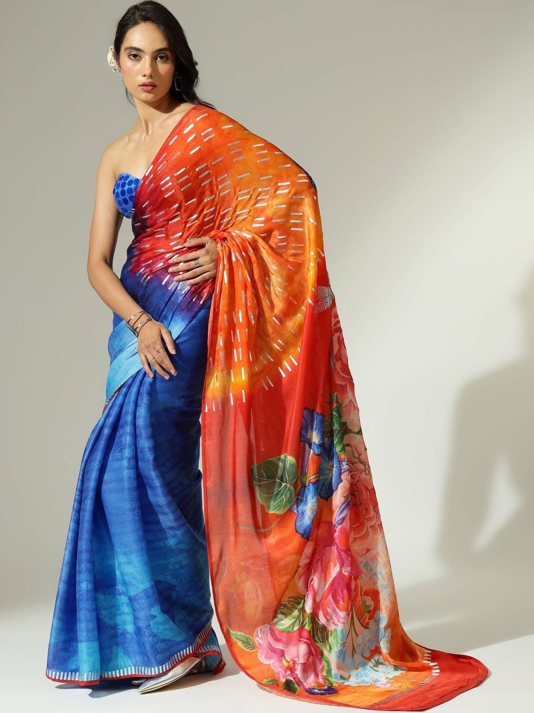 Satya Paul Satya Paul Floral Satin Saree