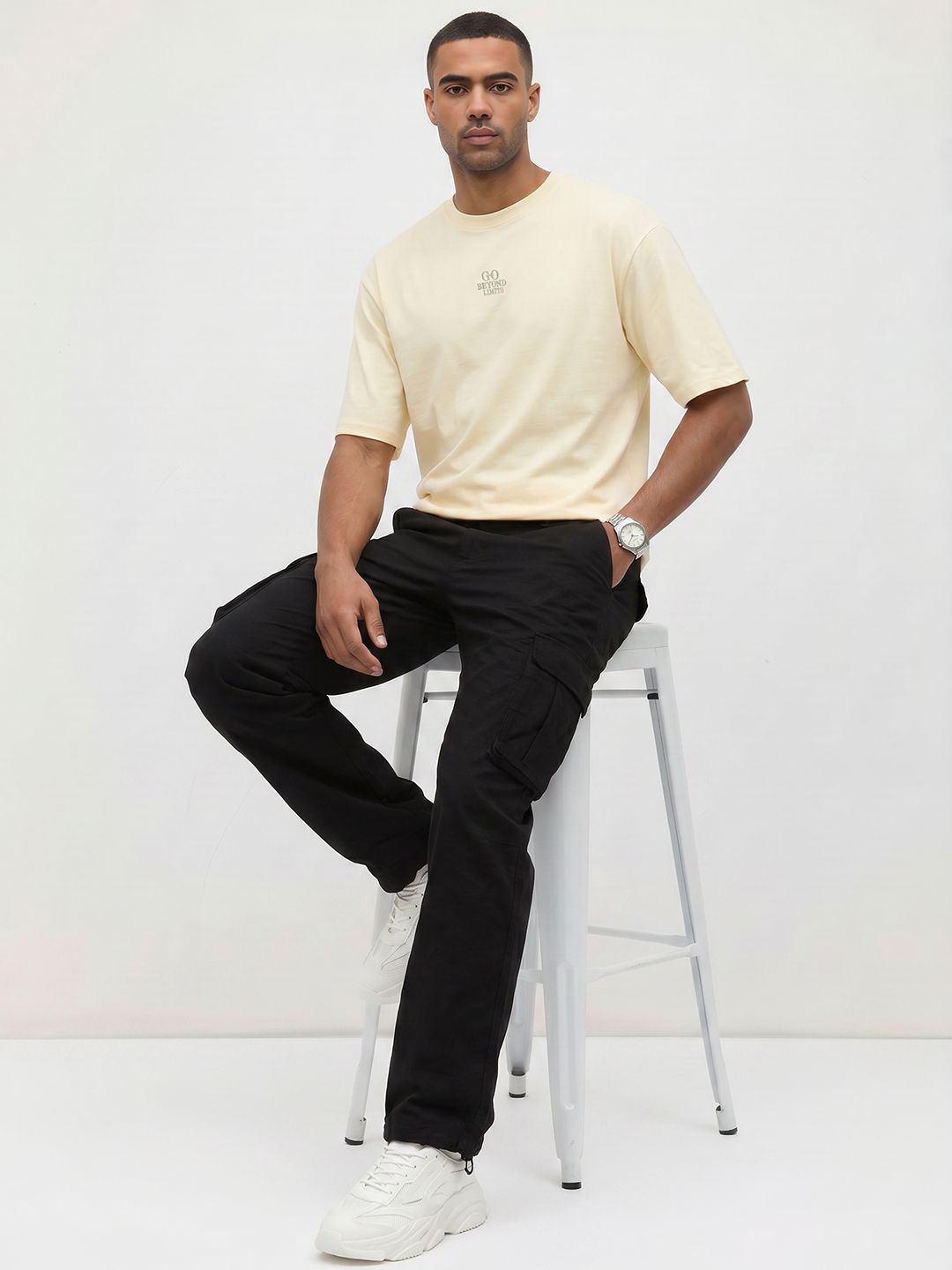 The Roadster Life Co. Drop-Shoulder Sleeves Pure Cotton Relaxed Fit T-shirt
