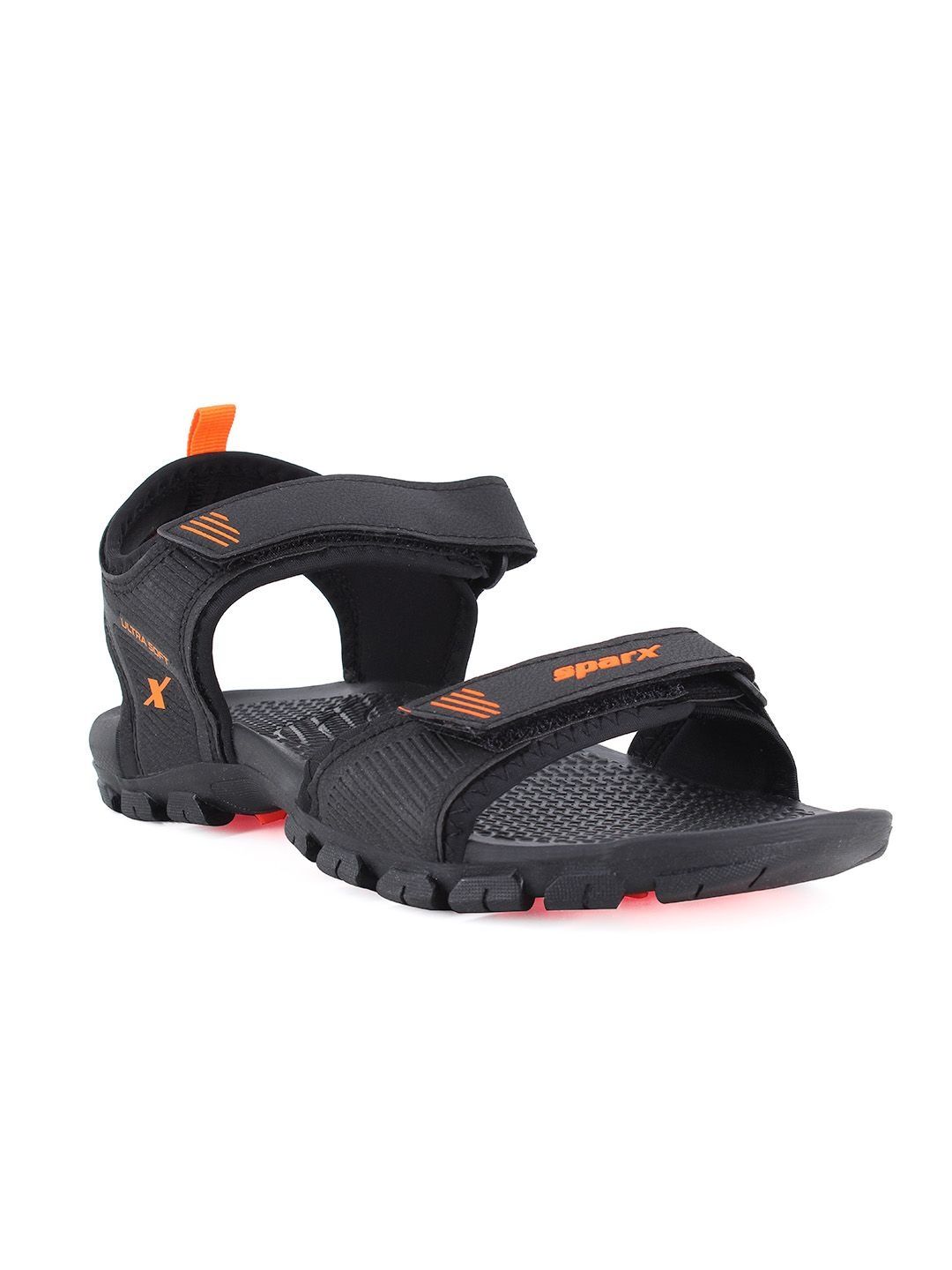 Sparx Men Black & Orange Solid Sports Sandals