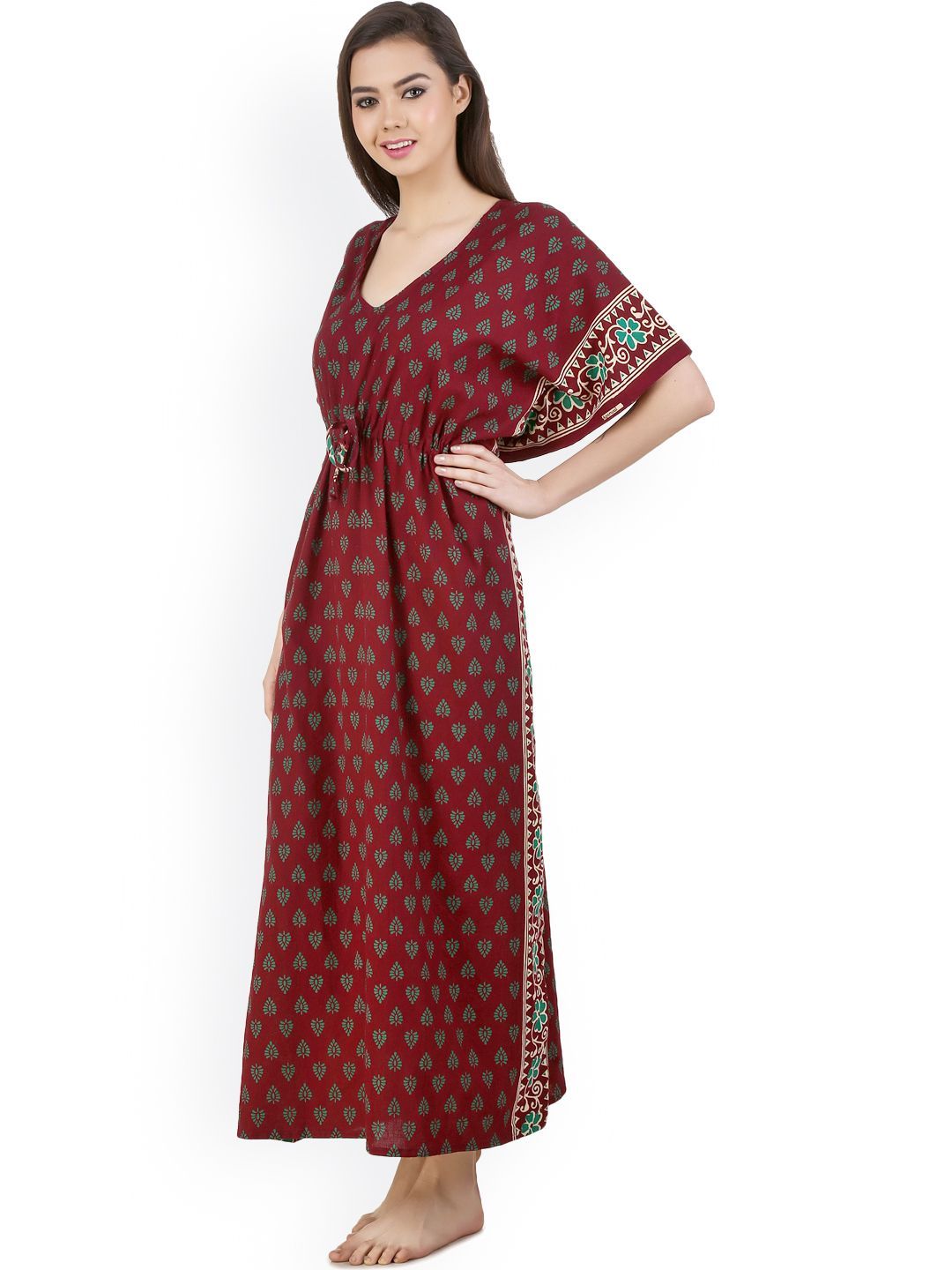Masha Masha Maroon Printed Kaftan Maxi Nightdress NT-A61-598