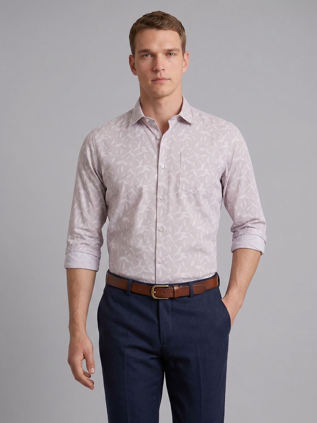 Blackberrys Slim Fit Floral Printed Pure Cotton Formal Shirt
