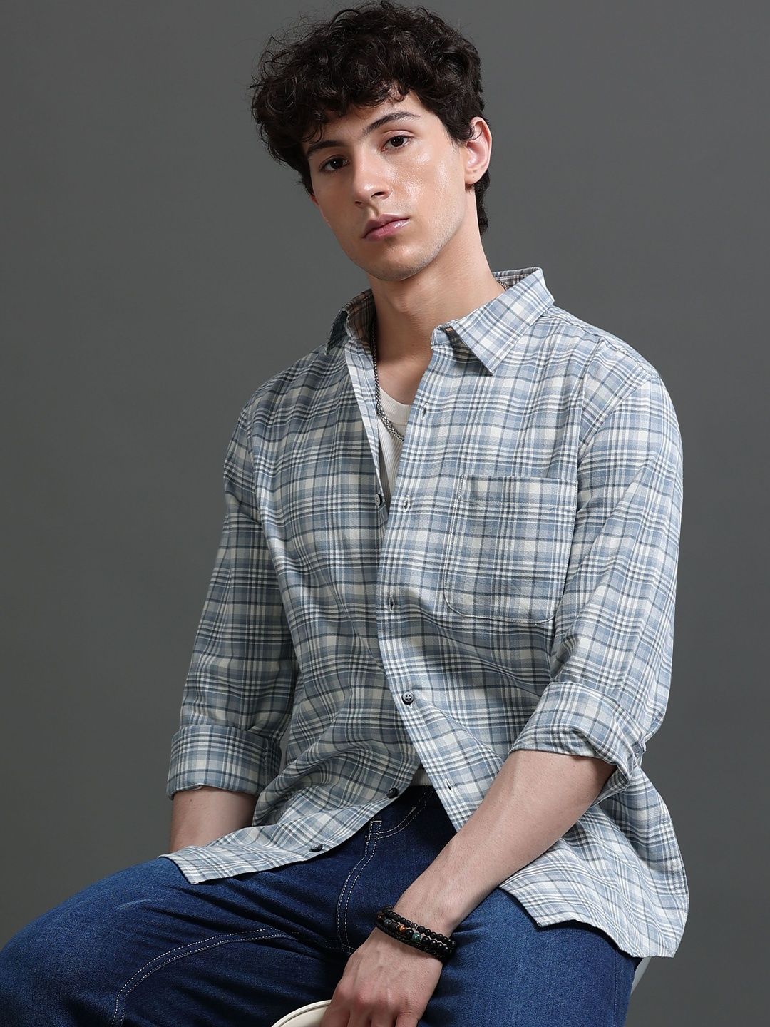 British Club Men Smart Slim Fit Checked Casual Shirt