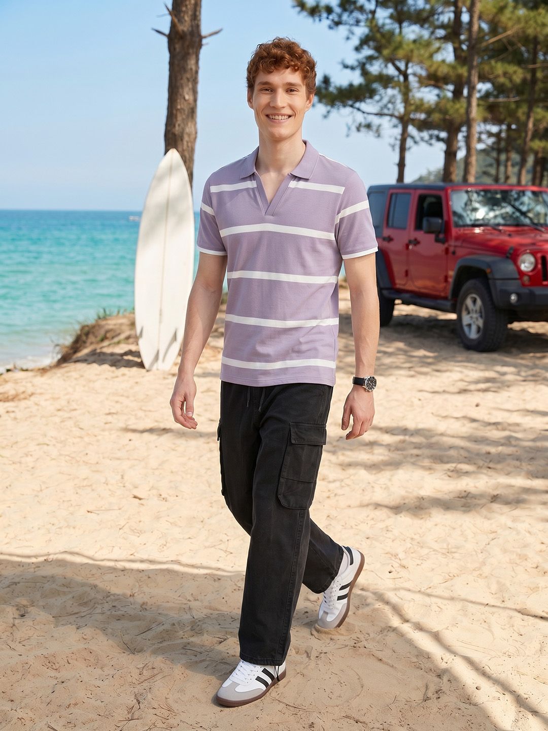 Mast & Harbour Striped Polo Collar Pure Cotton T-shirt
