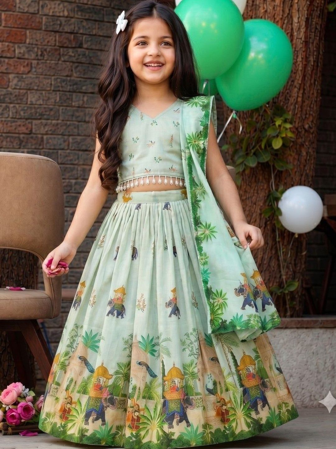 Sangria Girls Printed Ready to Wear Lehenga & Blouse With Dupatta