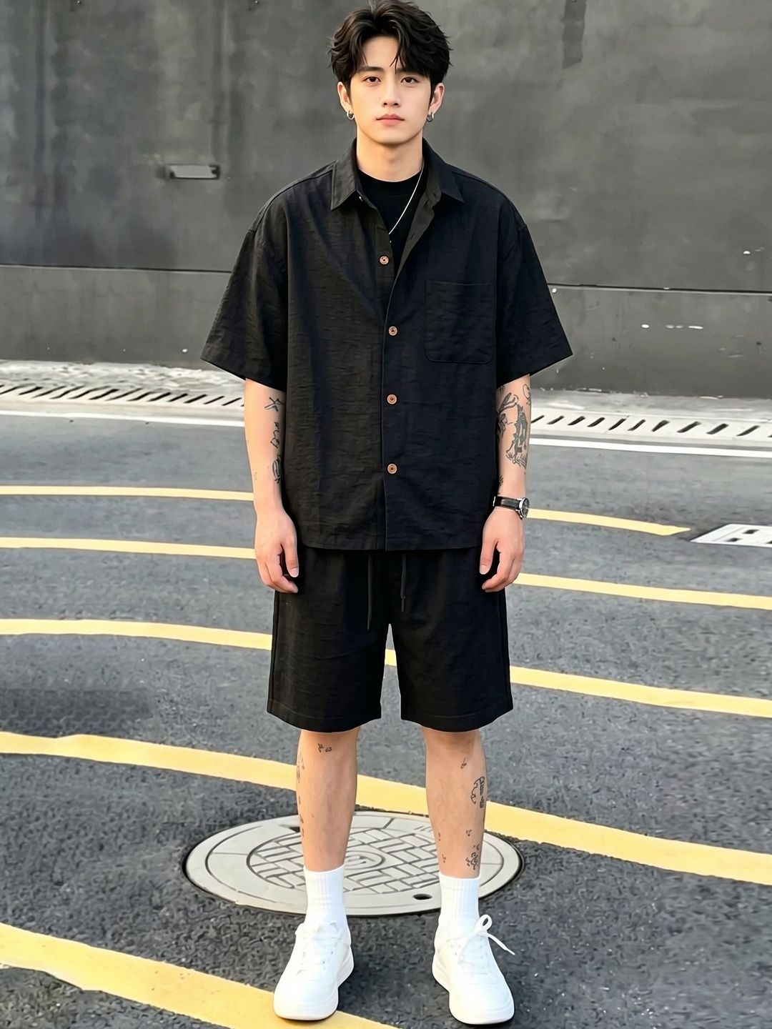 StyleCast x Revolte StyleCast x Revolte Solid Shirt With Shorts Co-Ords Set