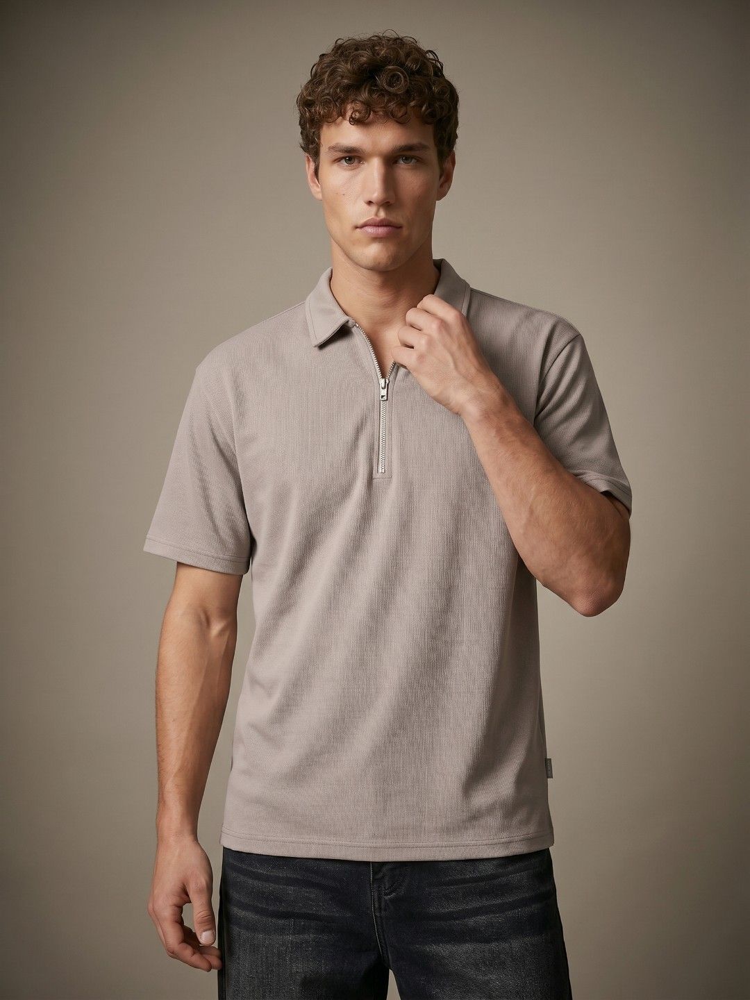 glitchez Polo Collar Textured Relaxed Fit Tshirt