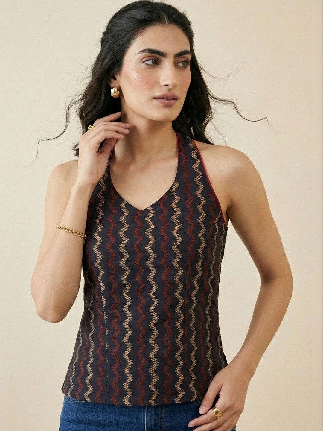 Anouk Print Halter Neck Cotton Top