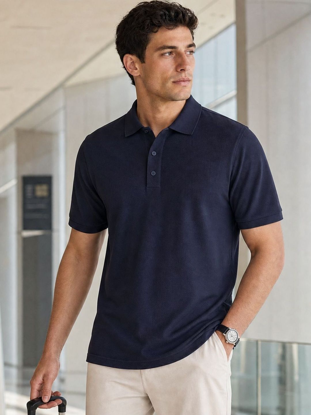 NOBERO Men Solid Polo Collar Cotton T-shirt