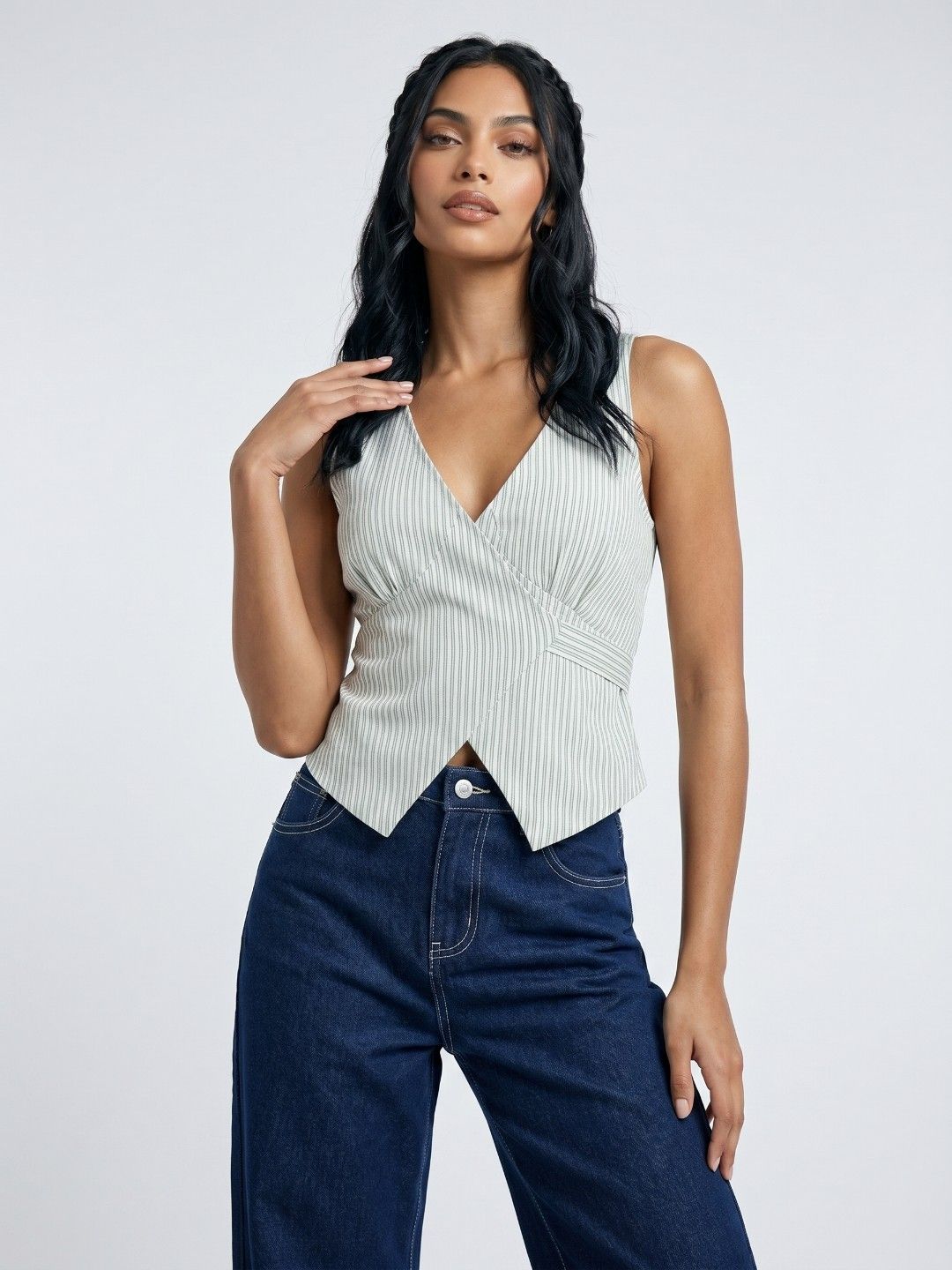 glitchez glitchez Striped Crop Wrap Top
